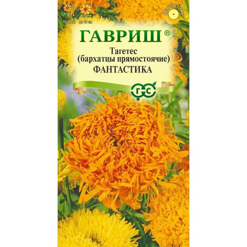 Семена Цветы, Бархатцы, Фантастика Тагетес, 0.1 г, прямостоячие, смесь, цветная упаковка, Гавриш