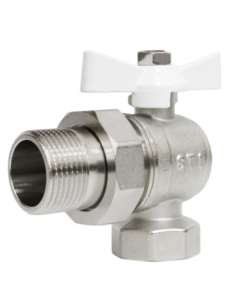 Кран для воды, 1&amp;quot;, латунь, угловой, ручка-бабочка, с американкой, STI