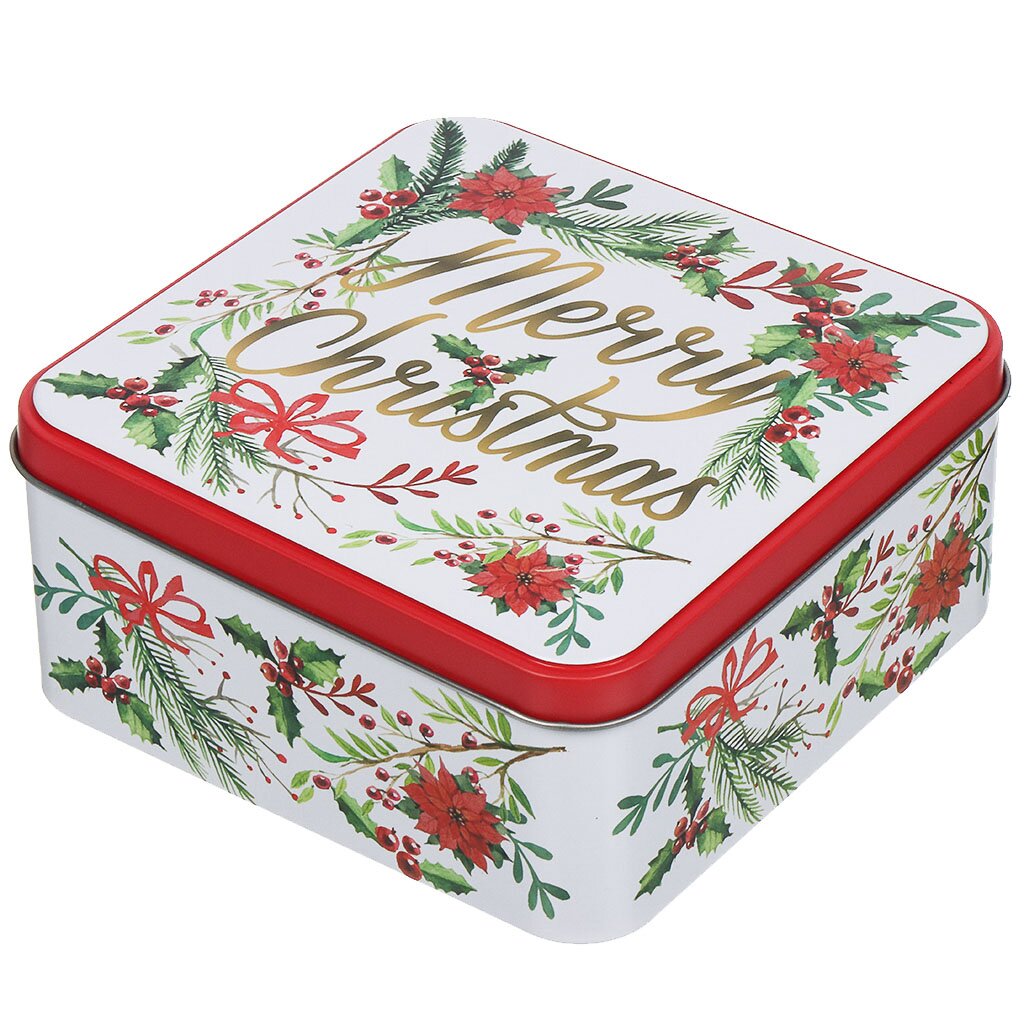 Коробка подарочная жесть, 15х15х7 см, Новогодний принт, Y4-7538 коробка подарочная жесть 16 5х7 5 см красная печенье y4 7407