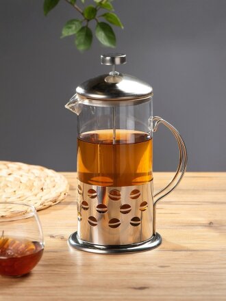 Френч-пресс 1 л, стекло, нержавеющая сталь, Daniks, Кофе