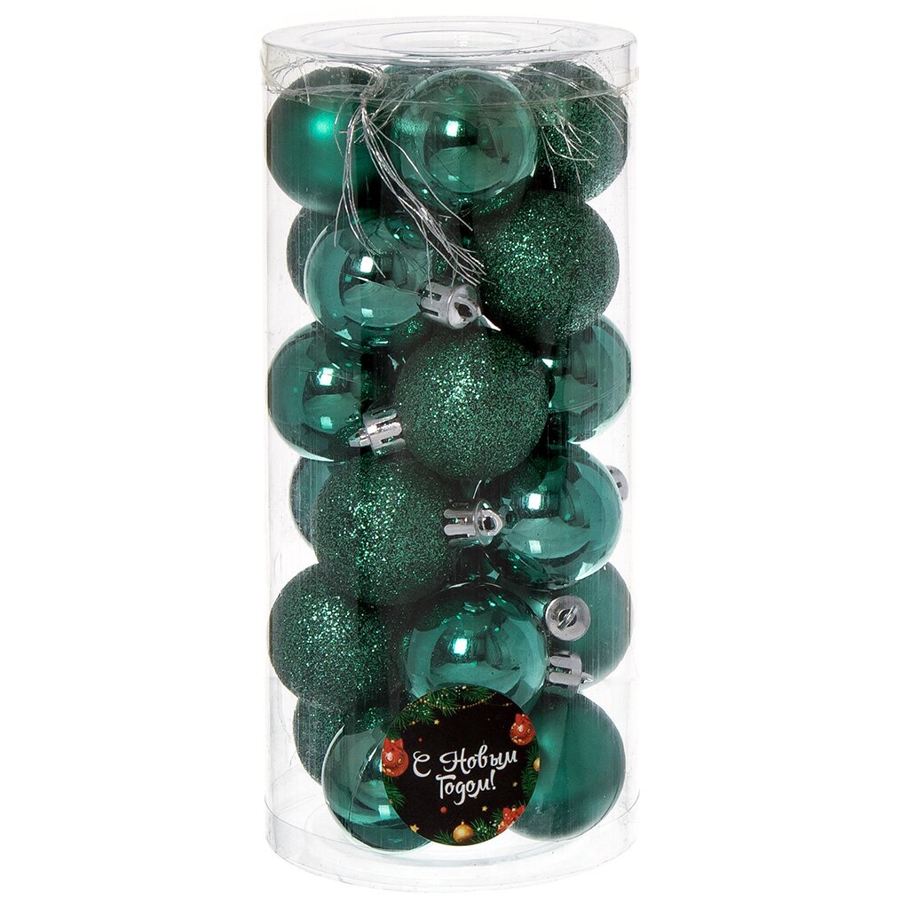 Елочный шар 24 шт, темно-зеленый, 4 см, пластик, SYQD-0119148DG