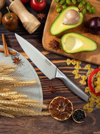 Нож кухонный Daniks, Ocean, шеф-нож, нержавеющая сталь, 20 см, рукоятка нержавеющая сталь, YW-A429B-CH