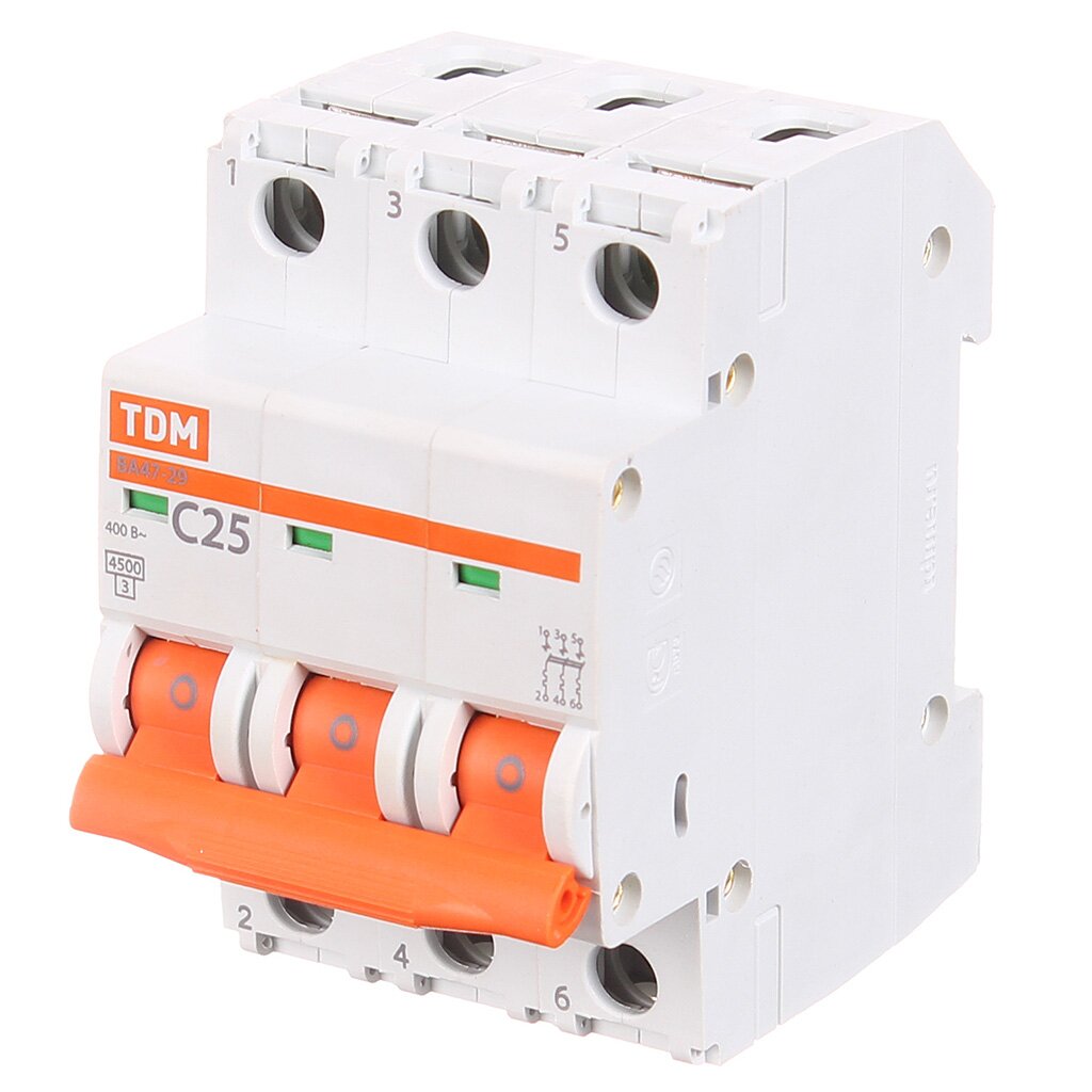 Автоматический выключатель TDM Electric, ВА47-29, 3 полюса, 25, 4.5 кА, С, SQ0206-0111 коготь и цепь