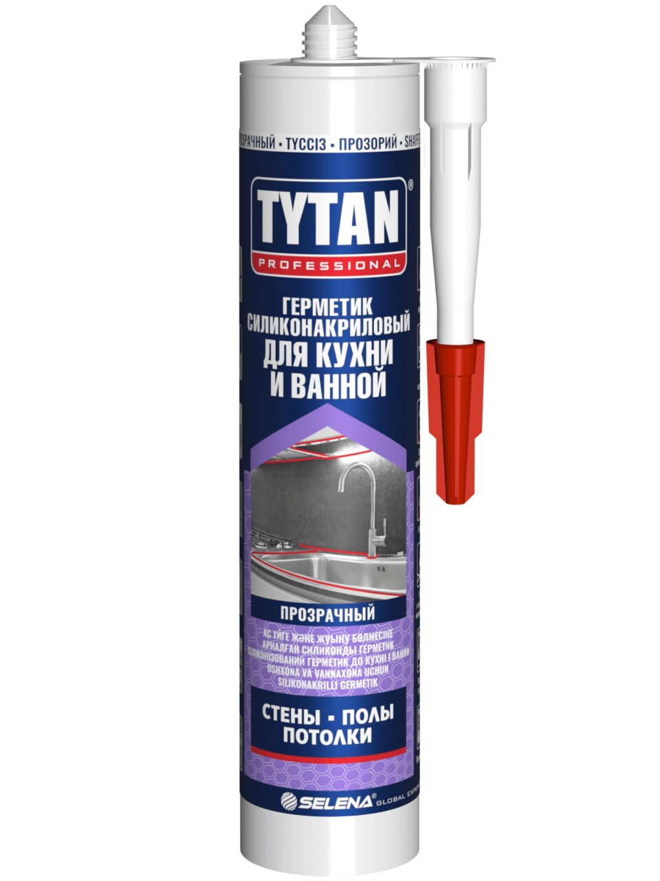 Герметик силикон-акриловый, для кухни и ванной, Tytan, 16142, 280 мл, бесцветный