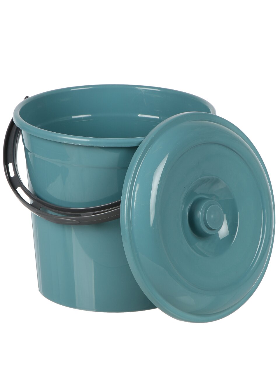 Ведро пластик, 10 л, с крышкой, бирюзово-синее, хозяйственное, Violet, 021055