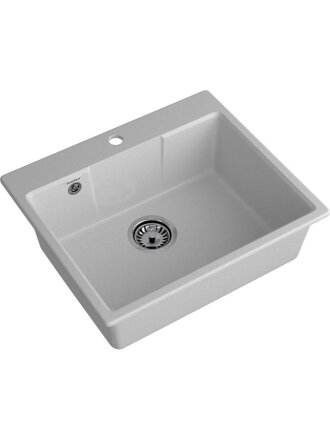Мойка кухонная врезная, GranFest, Urban, кварцевый песок, 580х490 мм, одна чаша, серая, GF-UR-658