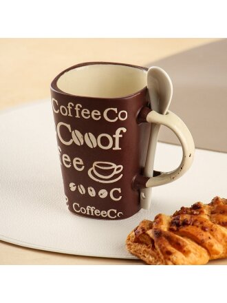 Кружка керамика, 290 мл, Кофе, с ложкой, в подарочной упаковке, Y4-9225, в ассортименте