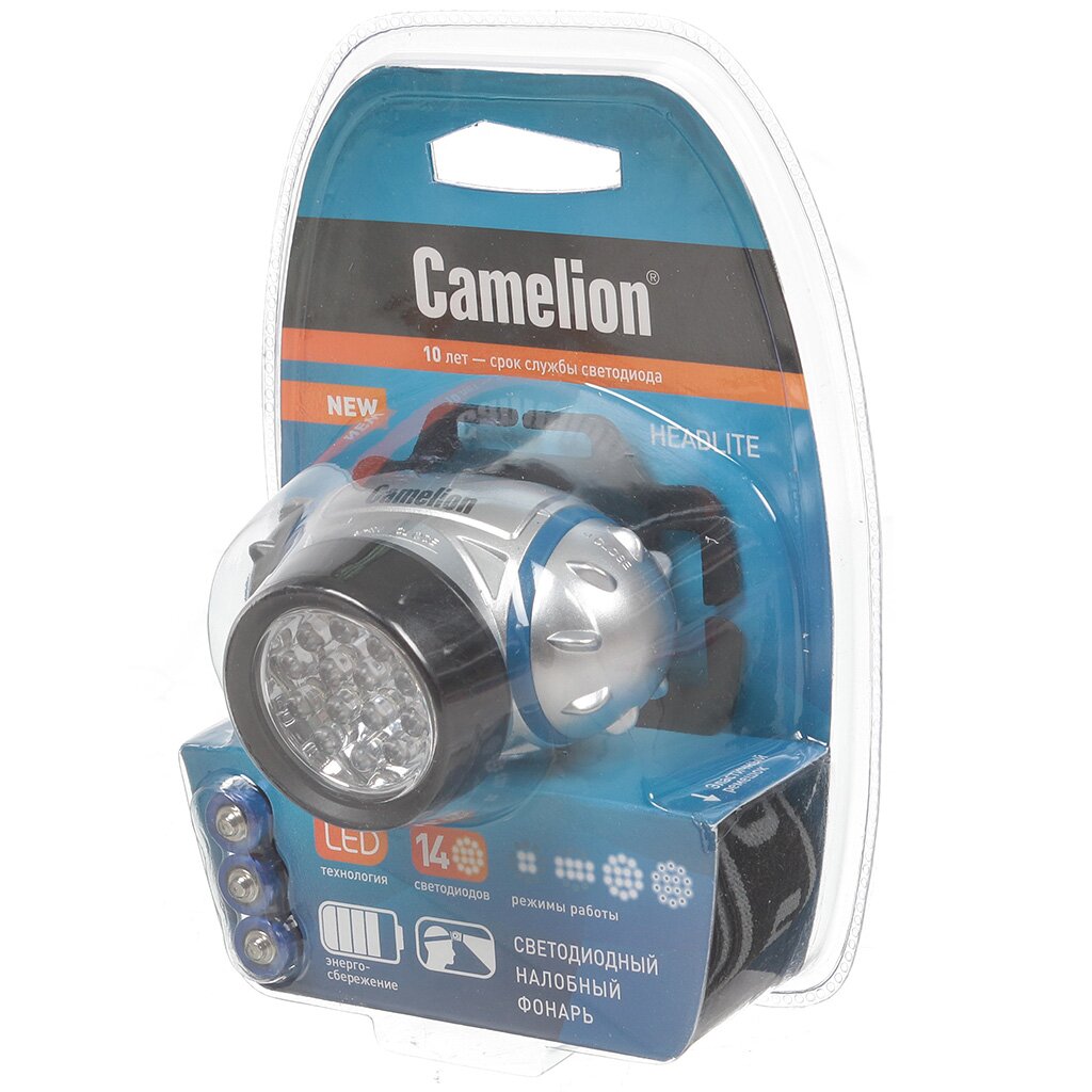 Фонарь налобный, Camelion, 5312-14F4, пластик, 7536 налобный фонарь camelion