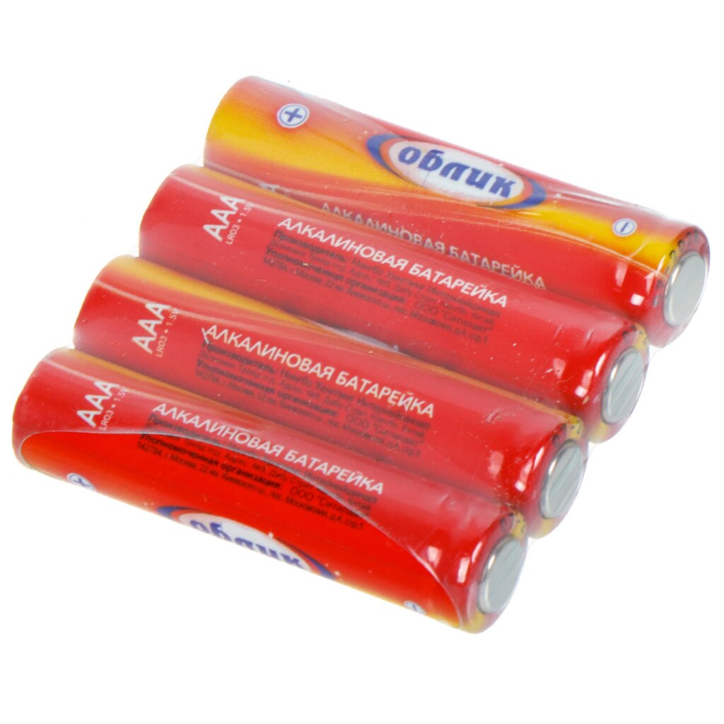 Батарейка Облик, ААA (LR03), алкалиновая, 1.5 В, спайка, 4 шт, 7406 батарейка ergolux 9v 6lr61 6f22 zinc carbon солевая 9 в спайка 12443