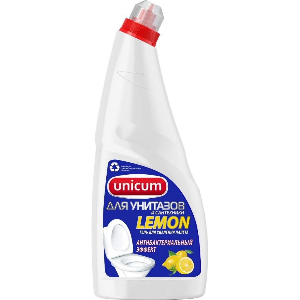 Средство для унитаза Unicum, Лимон, гель, 750 мл, 300438 средство от засоров unicum tornado 600 г