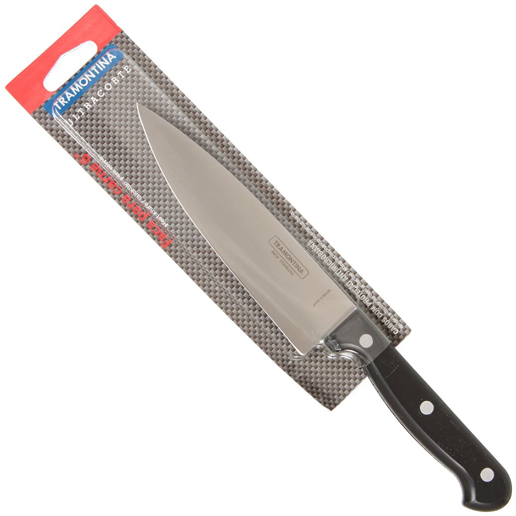 Нож кухонный Tramontina, Ultracorte, шеф-нож, нержавеющая сталь, 15 см, рукоятка пластик, 23861/106-TR нож кухонный attribute chef s select поварской нержавеющая сталь 20 см рукоятка пластик apk010