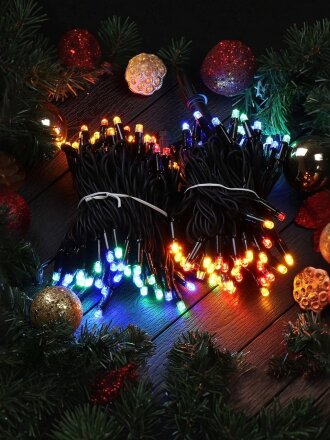 Гирлянда 150 ламп, 15 м, 1 режим, свет мультиколор, черная, на улице, сетевая, LED