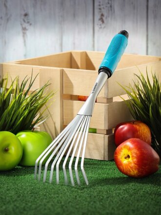 Грабли веерные, 9 зуб, сталь, 13 см, Grandy, Connect, черенок пластиковый