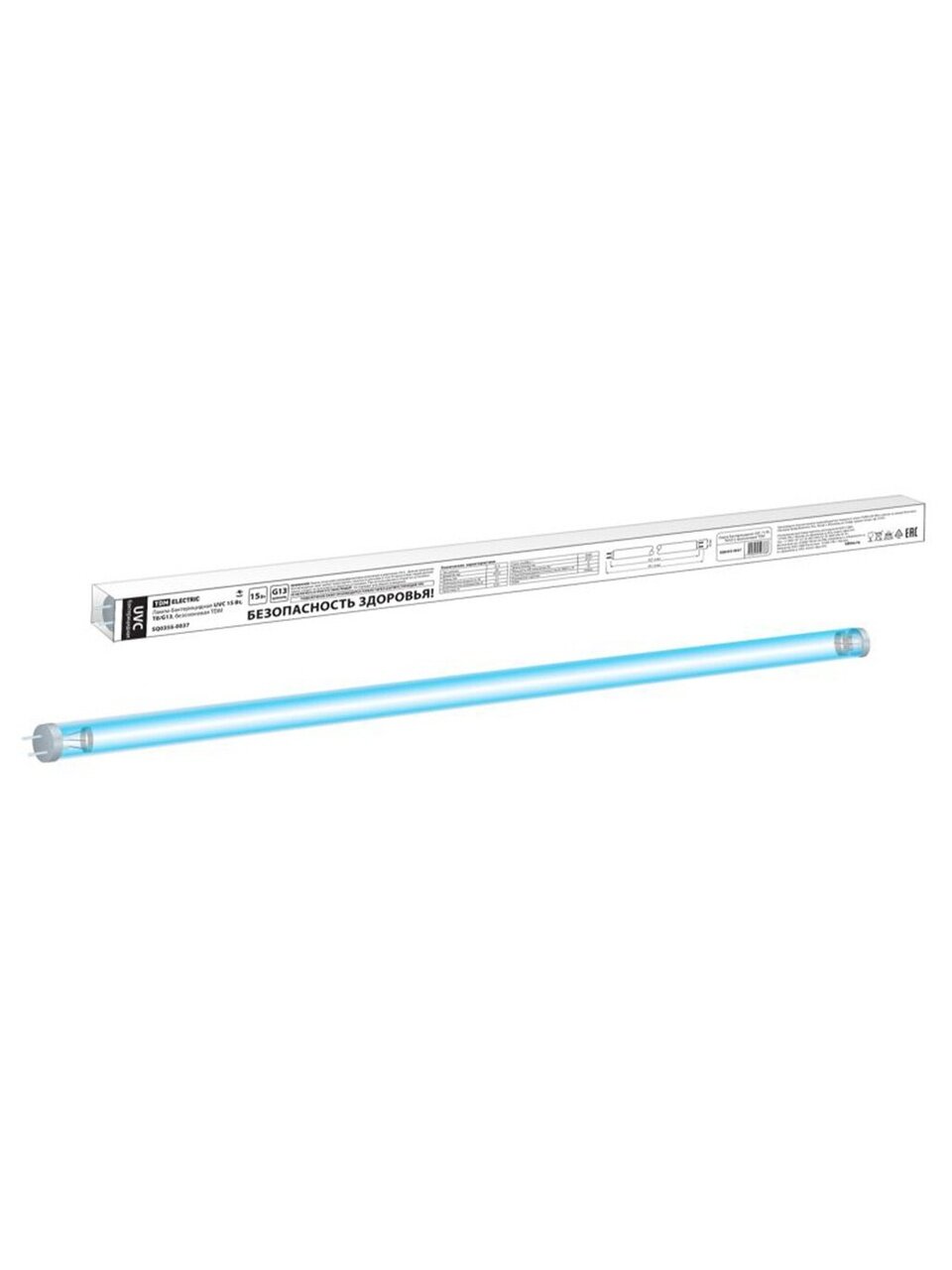 Лампа бактерицидная G13, 15 Вт, свет белый, T8, безозоновая, TDM Electric, UVC, SQ0355-0037