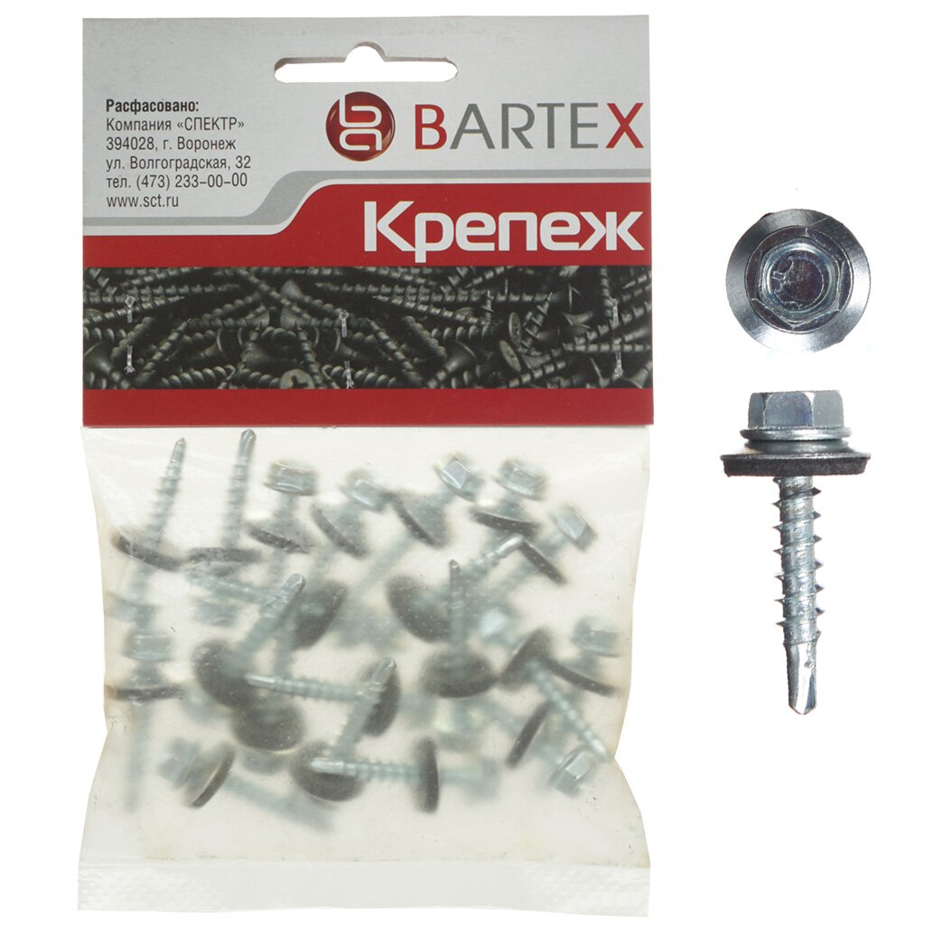 Саморез кровельный, диаметр 4.8х29 мм, 20 шт, оцинкованный, пакет, Bartex дюбель гвоздь диаметр 6х60 мм 10 шт потайной пакет bartex