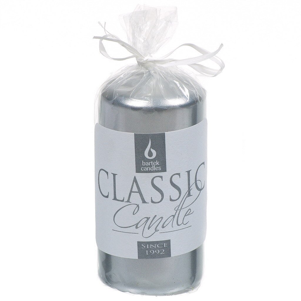 Свеча декоративная, 10х5 см, колонна, серебро, Bartek Candles, Металлик