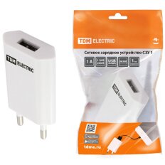 Зарядное устройство TDM Electric, СЗУ 1, 1 разъем, 1 А, белое, SQ1810-0001