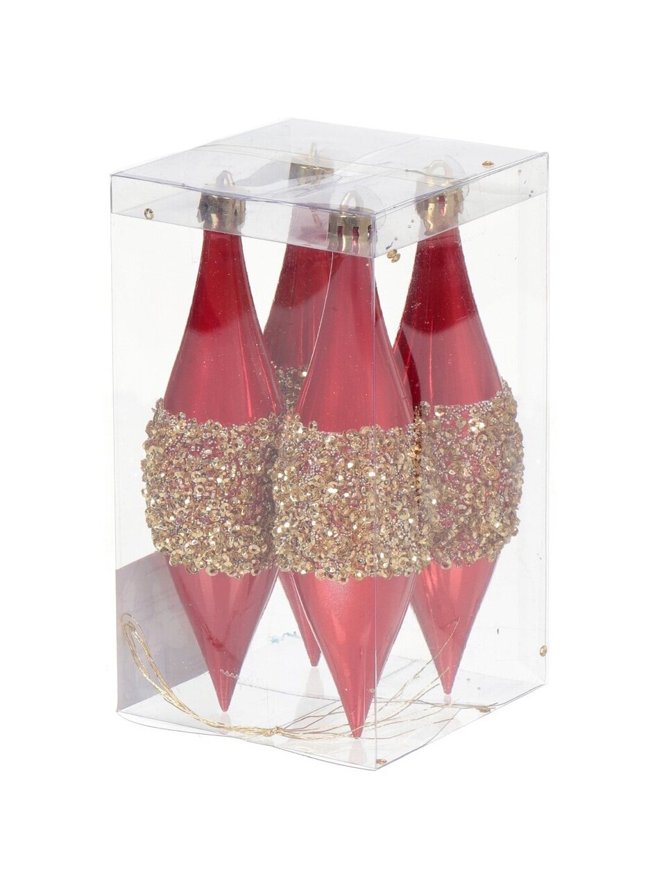 Елочный шар Фигурный, 4 шт, красно-золотой, 14.5х3.9 см, пластик, SYQB-012025