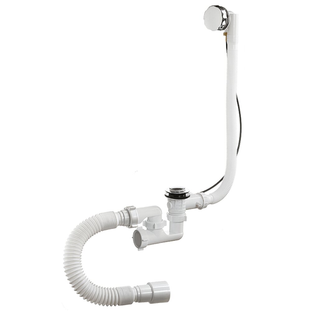Сифон для ванны, 40х40/50, с выпуском, с переливом, круглый перелив, полуавтомат, Orio, А-27089