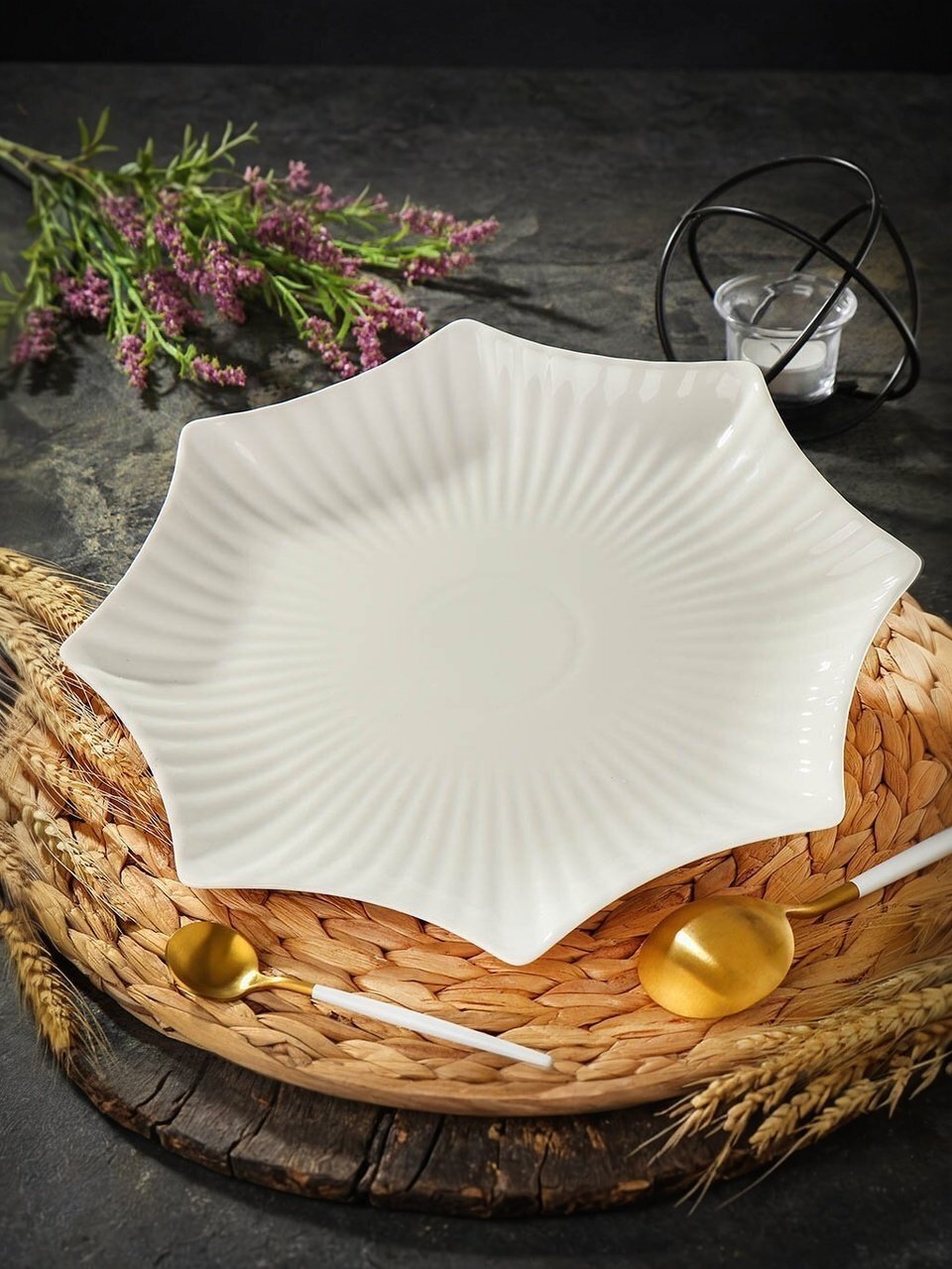 Блюдо керамика, фигурное, 30 см, белое, Грейс, Daniks, Y6-6004