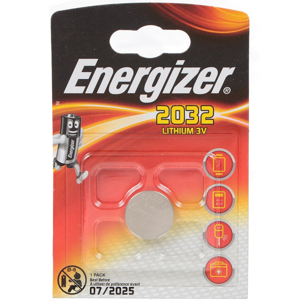 Батарейка Energizer, CR2032, Lithium, литиевая, 3 В, блистер