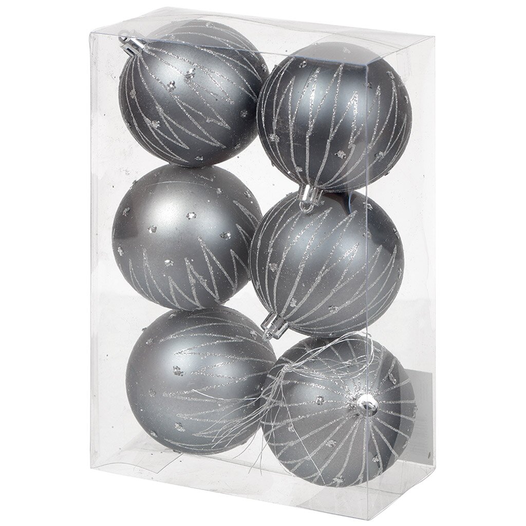 Елочный шар 6 шт, серый, 8 см, пластик, SYKCQA-012032