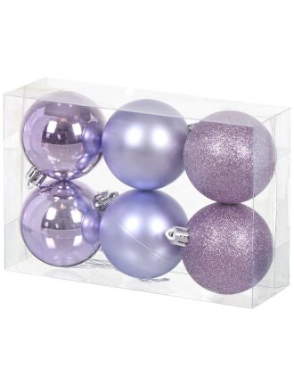 Елочный шар 6 шт, лавандовый, 6 см, пластик, SYQC-0121274