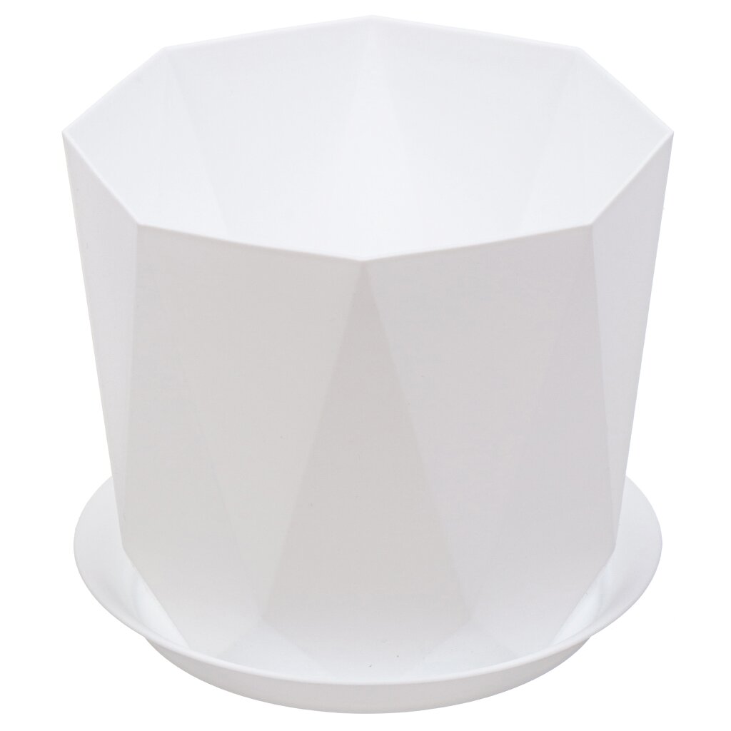 Горшок для цветов пластик, 2.6 л, 17.5х15 см, с поддоном, белый, Idea, Призма, М 3138 сушилка для посуды с поддоном 2 х ярусная 24×40×38 см белый