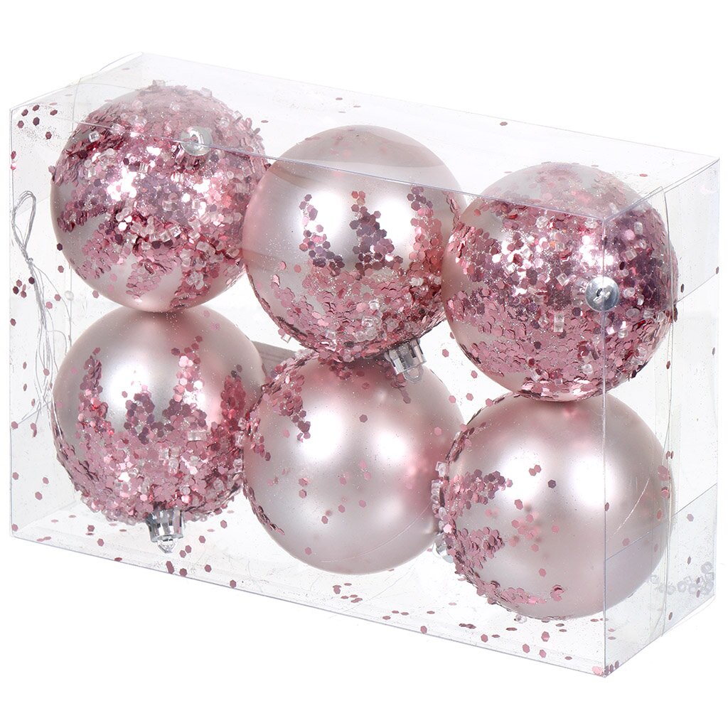 Елочный шар 6 шт, светло-розовый, 8 см, пластик, SYQB-0121103