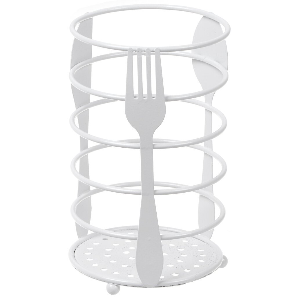 Подставка для столовых приборов, металл, круглая, 10х10х16.5 см, белая, Вилка-ложка, Y4-6212