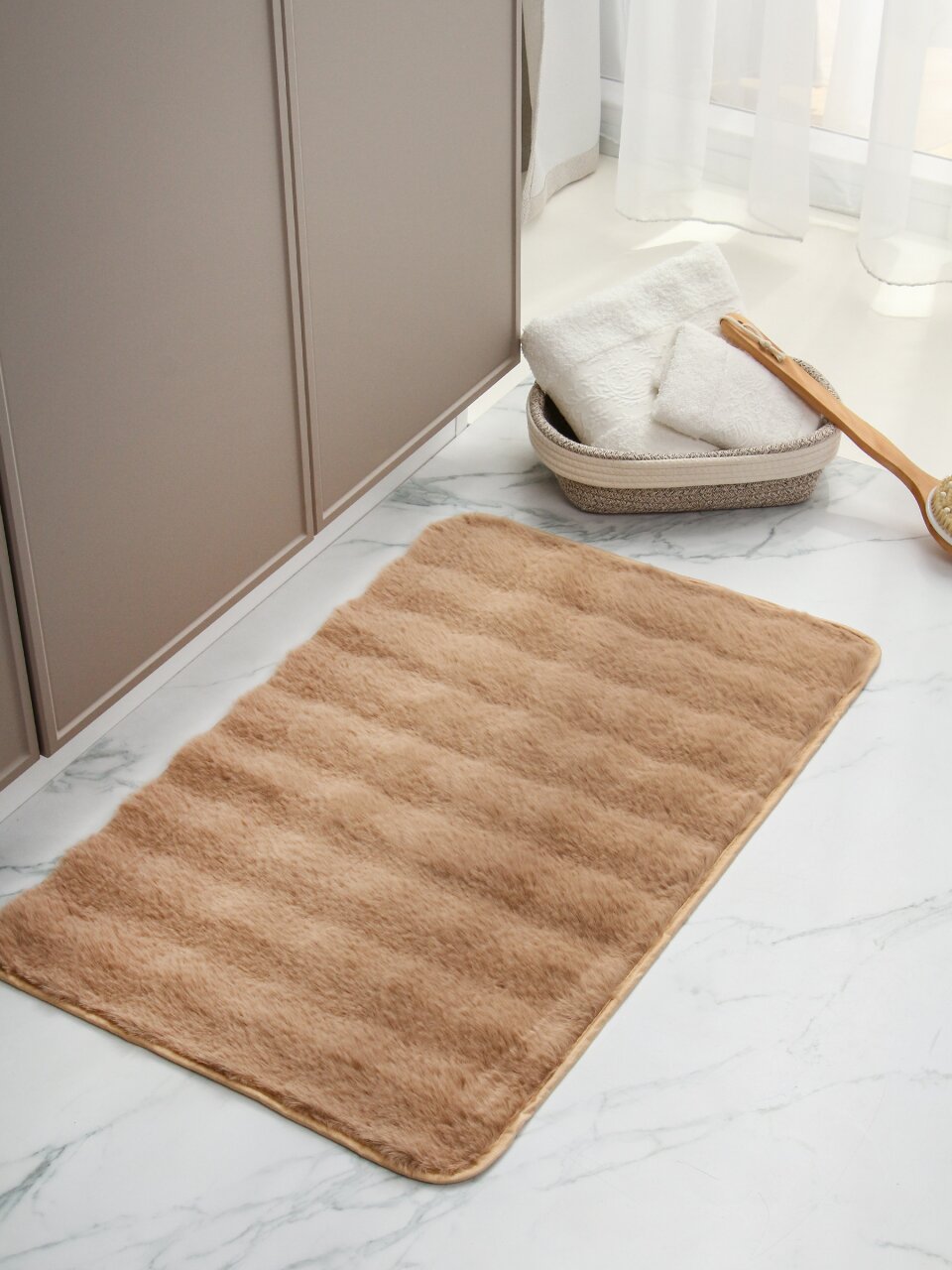 Коврик для ванной, 0.5х0.8 м, полиэстер, бежевый, Silvano, Ангора, Y4-11478