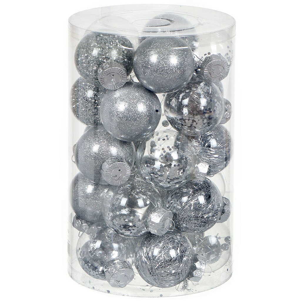 Елочный шар 25 шт, серебро, пластик, SYQD-0121286
