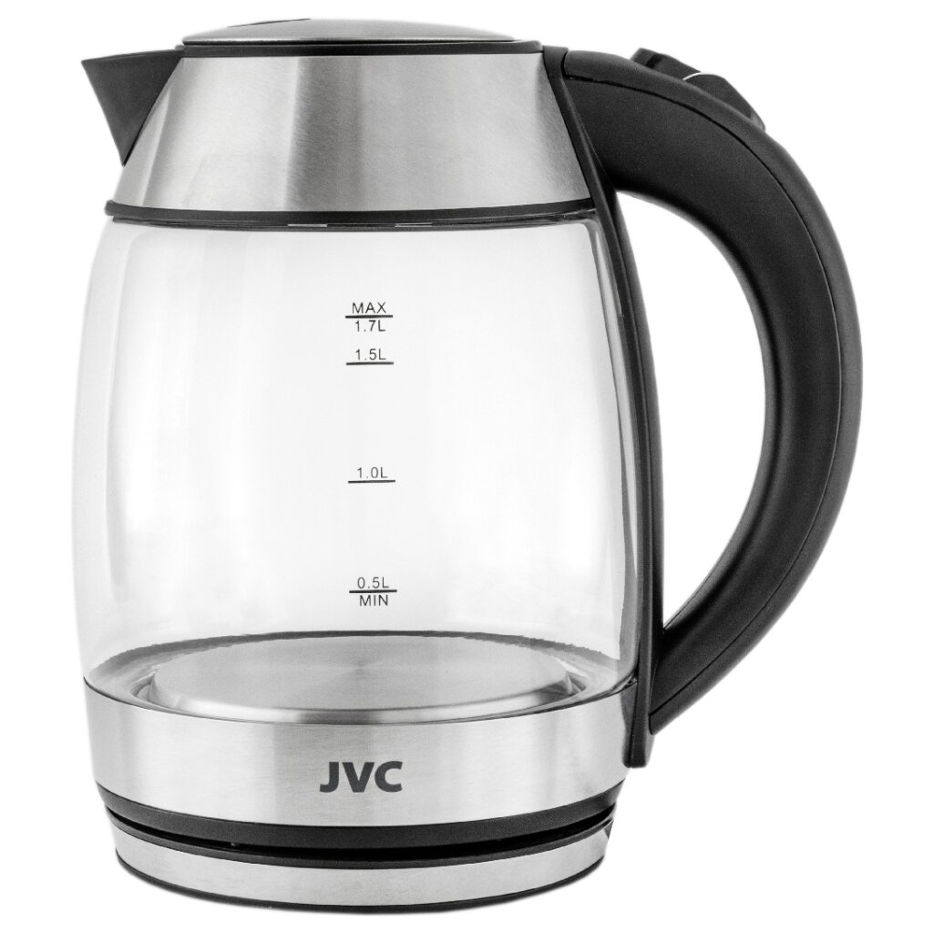 Чайник электрический JVC, JK-KE1707, черный, 1.7 л, 2200 Вт, скрытый нагревательный элемент, стекло чайник электрический lofter 2 л скрытый нагревательный элемент стекло