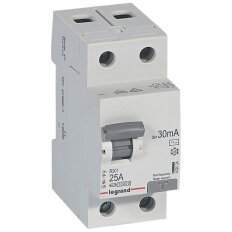 Выключатель дифференциального тока на DIN-рейку, Legrand, RX3, 2 полюса, 25, AC, 220 В, 30 мА, (УЗО), 402024