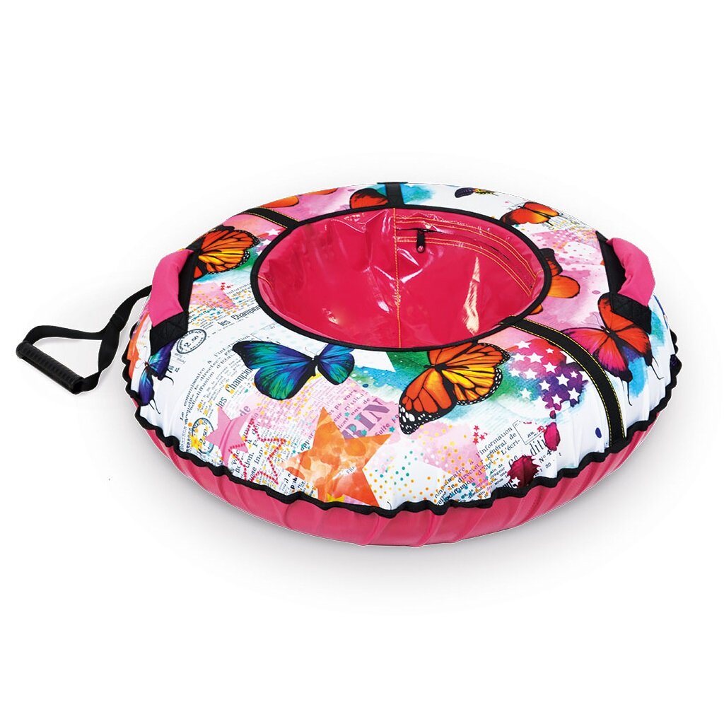 Санки-ватрушка Nika, Бабочки, 85 см, 90 кг, с буксировочным тросом, с ручками, усиленная камера, усиленные швы, тб2к-85