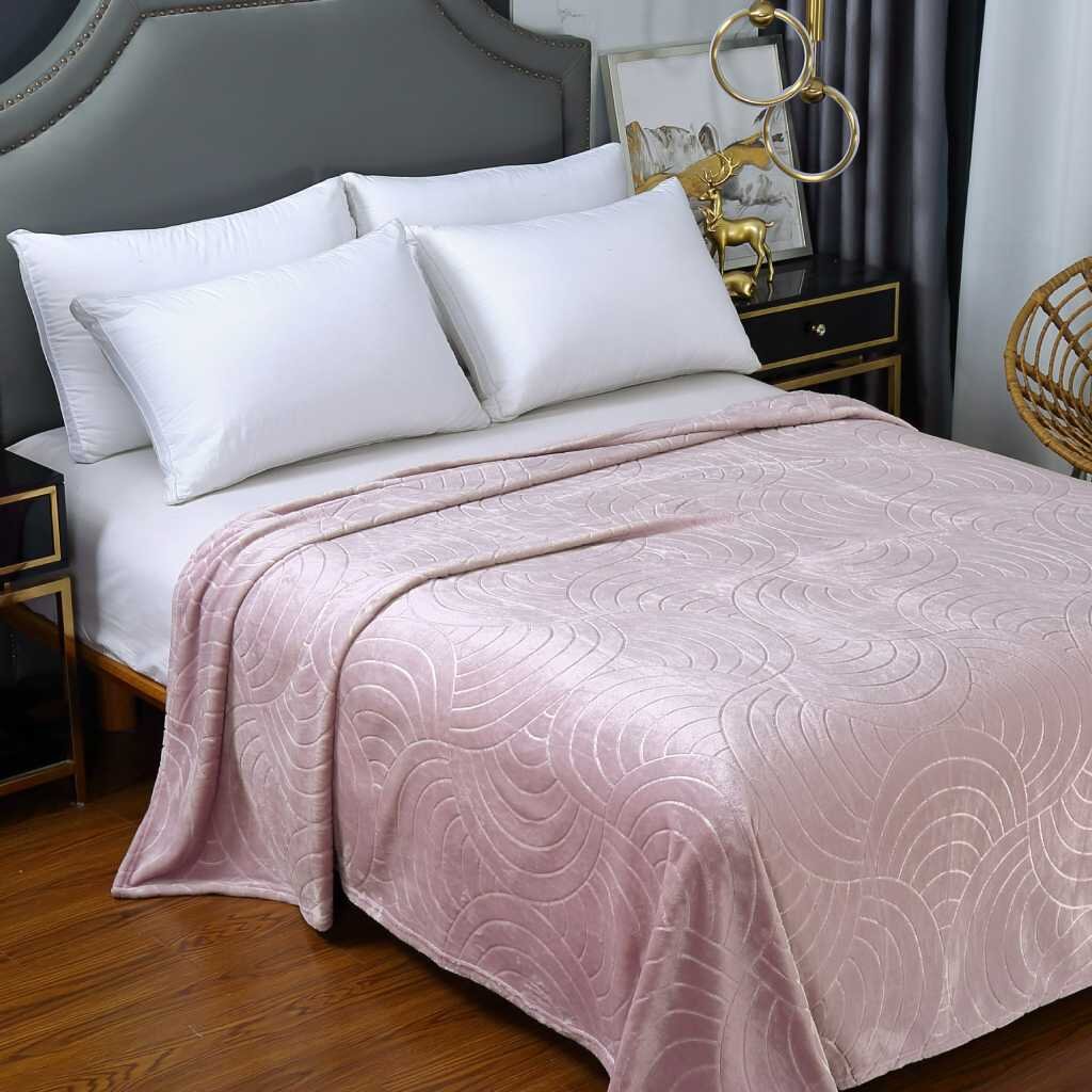 Плед 2-спальный, 180х200 см, велсофт жаккард, 100% полиэстер, CL Home, Aura, светло-розовый, 180/006-AUR