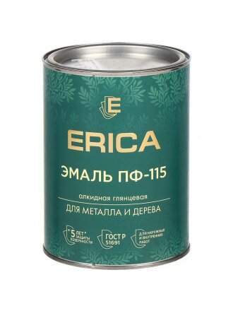 Эмаль Erica, ПФ-115, для внутренних и наружных работ, алкидная, глянцевая, белая, 0.8 кг