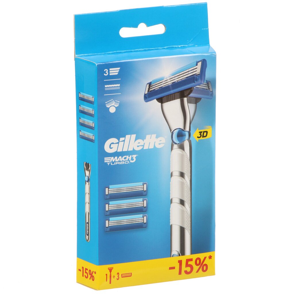 Станок для бритья Gillette Mach3 Turbo мужской 3 лезвия 3 сменные кассеты 1669₽