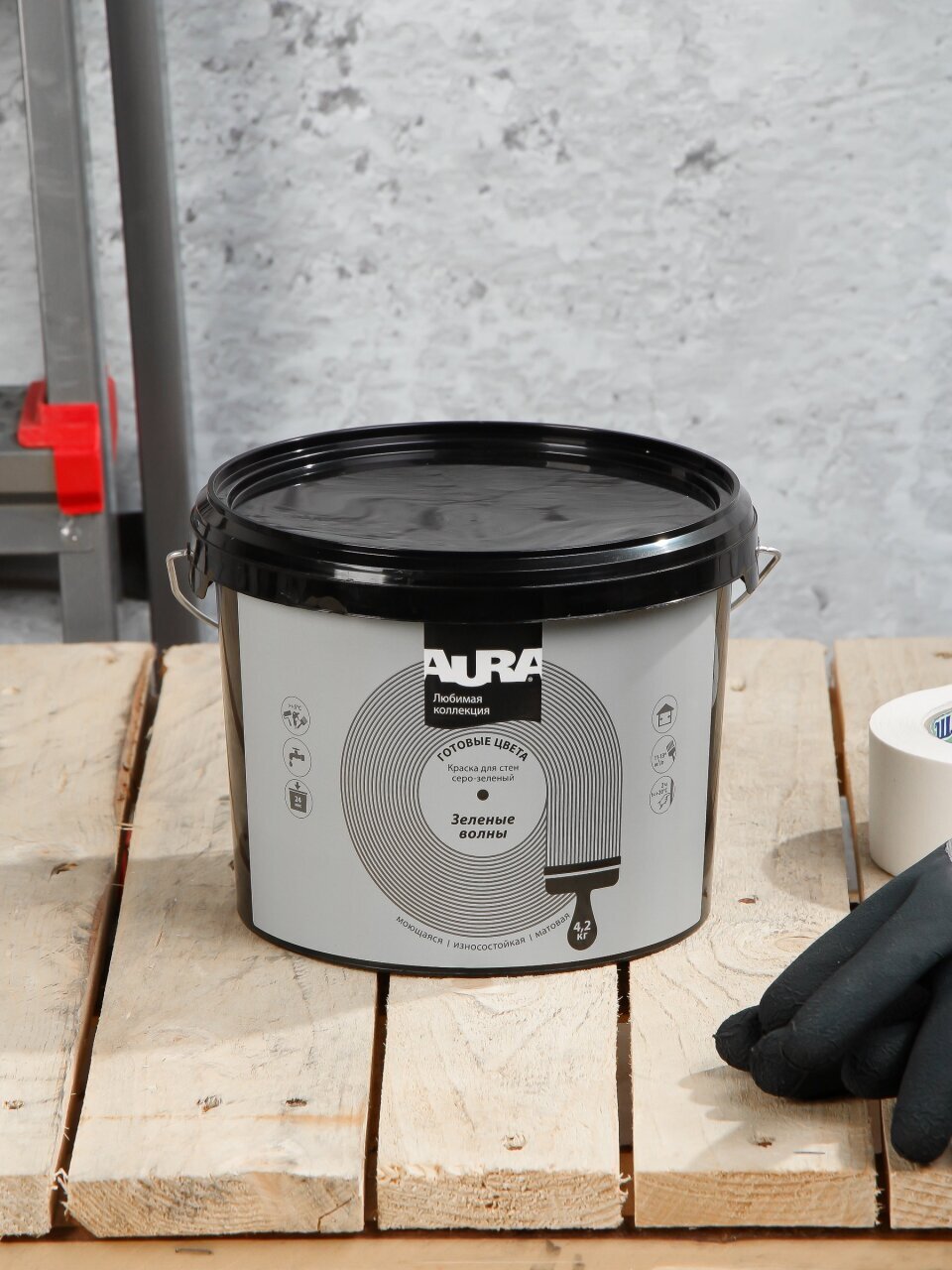 Краска водно-дисперсионная, Aura, акриловая, интерьерная, моющаяся, влагостойкая, матовая, зеленые волны, 4.2 кг