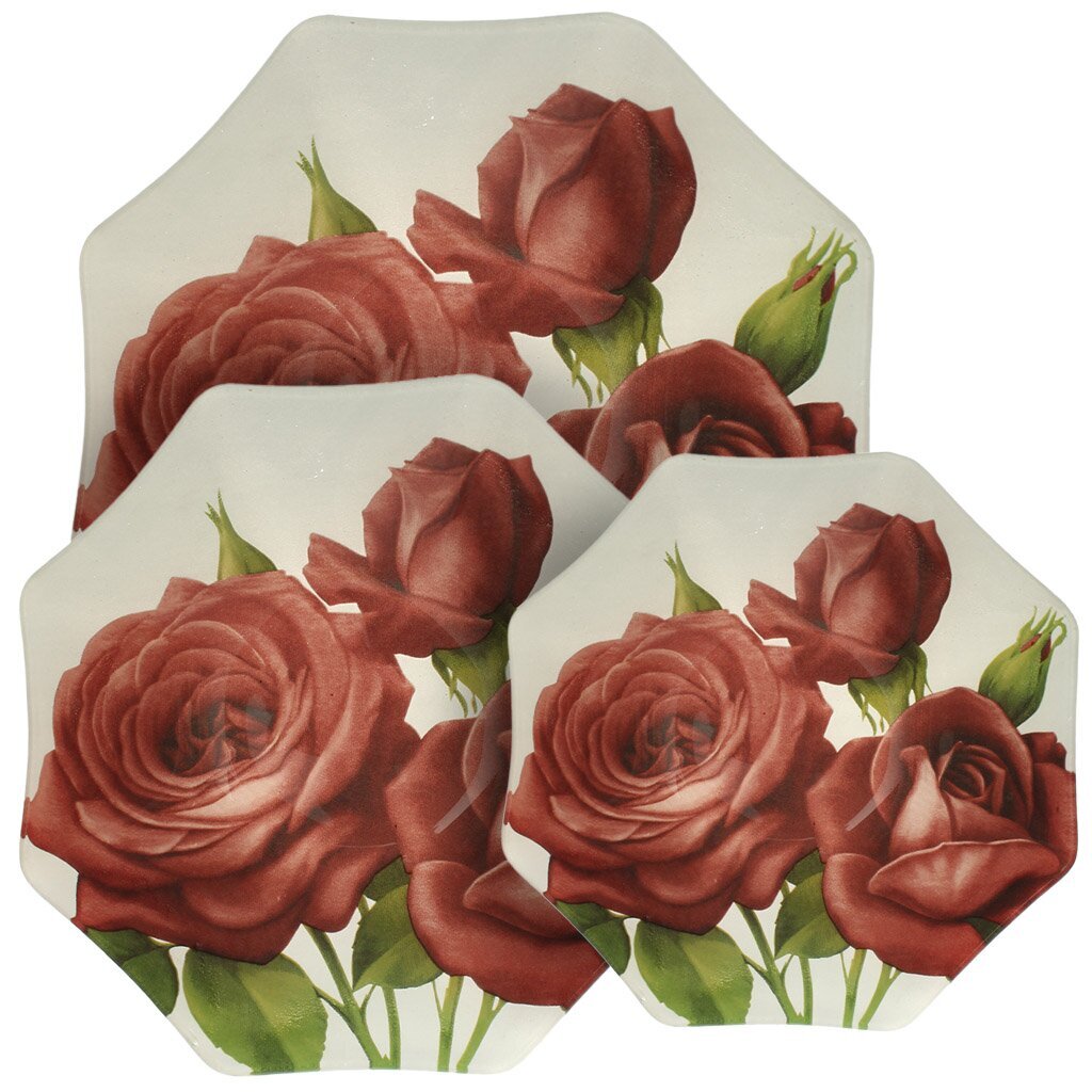 Ст Блюдо 2пр Алые розы 8 граней ZYJGL-080Gb/25