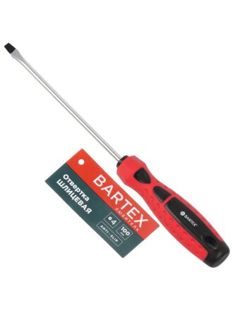 Отвертка плоская, Bartex, SL4, 4х100 мм, антискользящая двухкомпонентная, CrV сталь, Любитель