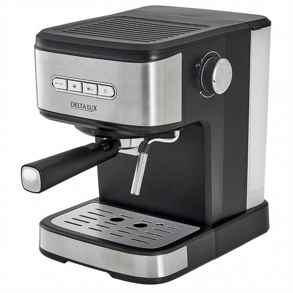 Кофеварка электрическая, рожковая, 1.5 л, Delta Lux, DE-2003, 850 Вт, 15 бар, капучино, эспрессо, черная кофемолка delta lux dl 086к 250 вт 95 г