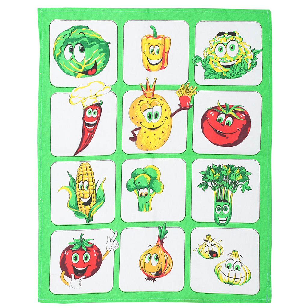 Кухонное полотенце из рогожки, 45-60 см, тип 1413/2 / ПВД-46-60 сорт 1 овощи/фрукты зеленые