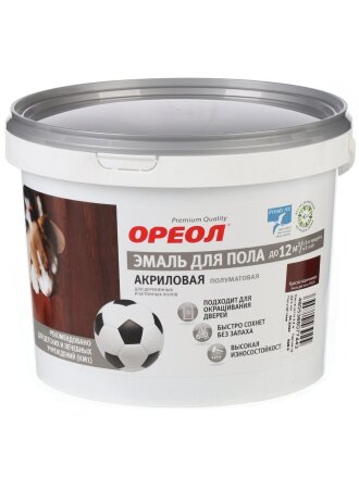 Эмаль Ореол, для пола, быстросохнущая, акриловая, полуматовая, красно-коричневая, 2.3 кг