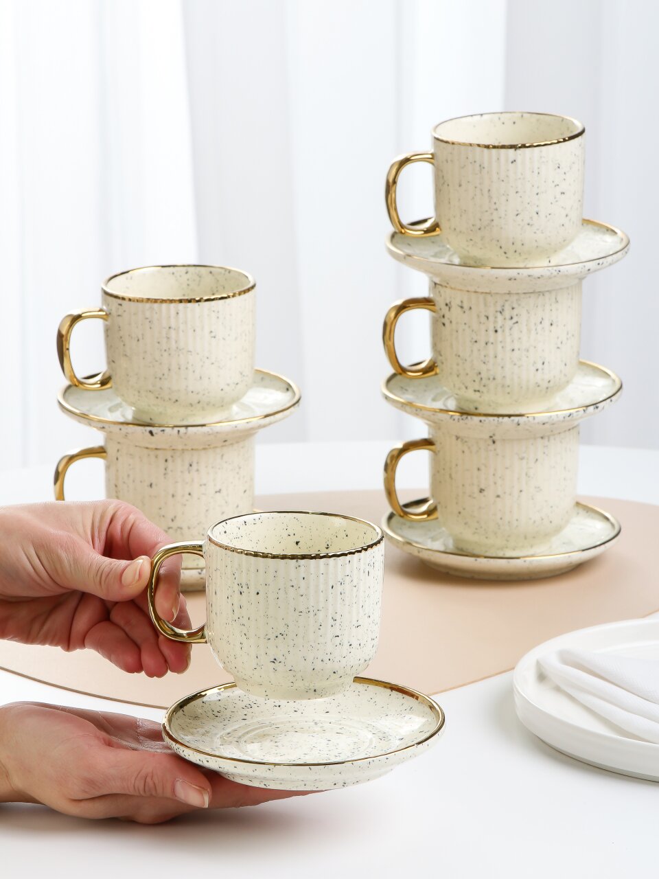 Набор чайный фарфор, 12 предметов, на 6 персон, 220 мл, Jewel, Пудинг, ПС0002-14