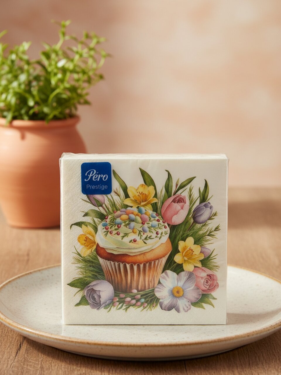 Салфетки Pero, Prestige Весенний кекс, 20 шт, 3 сл, 33х33 см, 3767