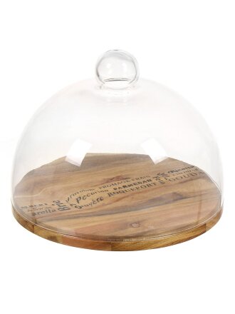 Тортница дерево, стекло, 2 предмета, 21 см, круглая, с крышкой, Y4-4597