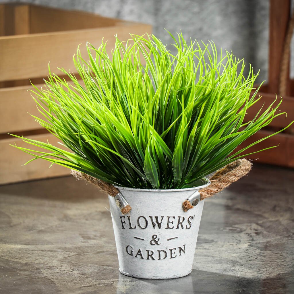 Цветок искусственный декоративный Трава, в ведерке, 25 см, Y6-2047 искусственный газон трава grass толщина 6 мм 1х2 м рулон зелёный