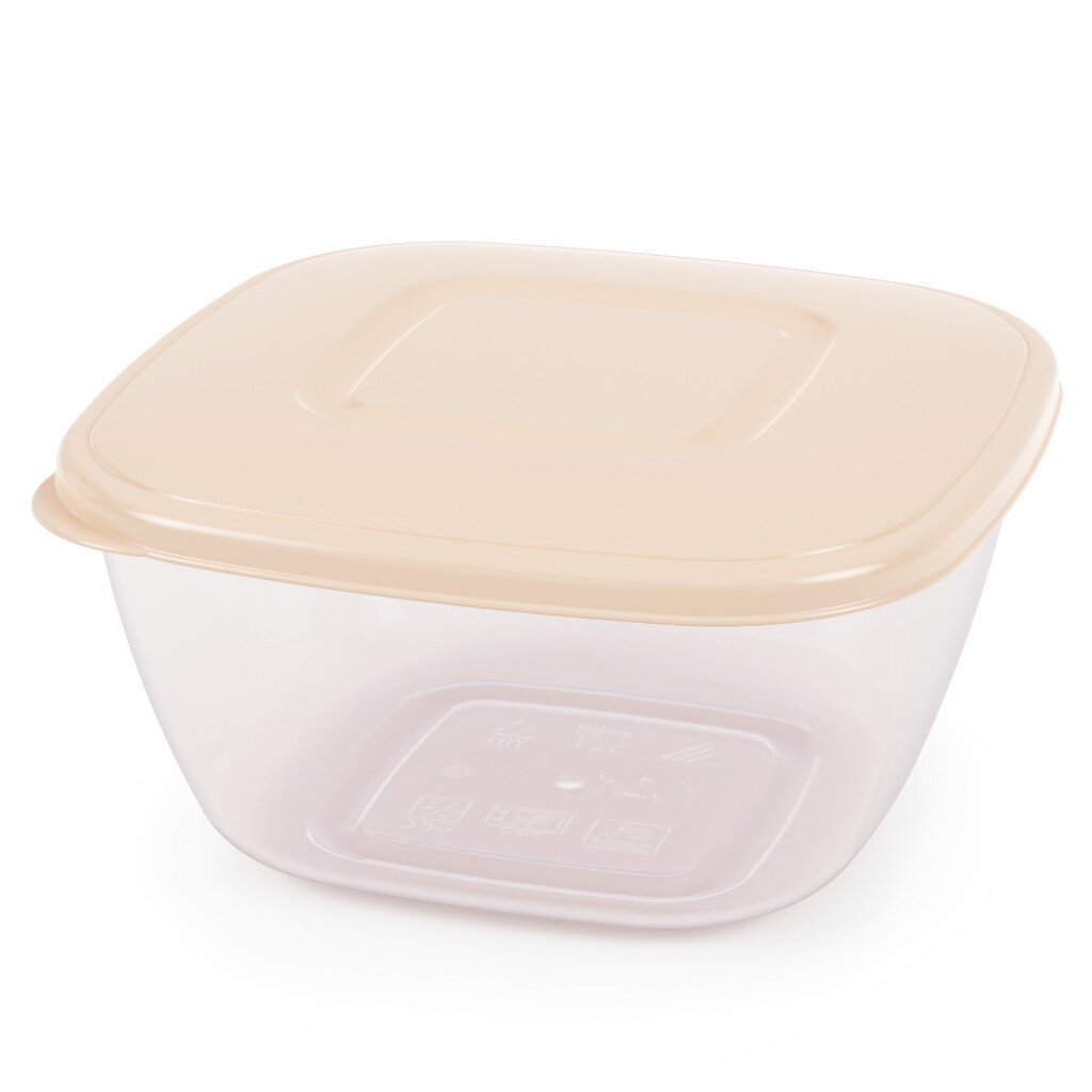 Контейнер пищевой пластик, 2 л, 19.5х19.5х10.2 см, бежевый, квадратный, Альтернатива, М8790 контейнер пищевой для сыра пластик 8 см альтернатива м4672