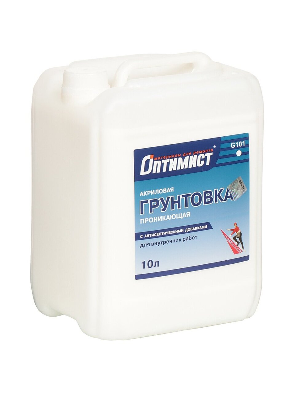 Грунтовка водно-дисперсионная, акриловая, Оптимист, G101, для внутренних работ, 10 л, синяя этикетка
